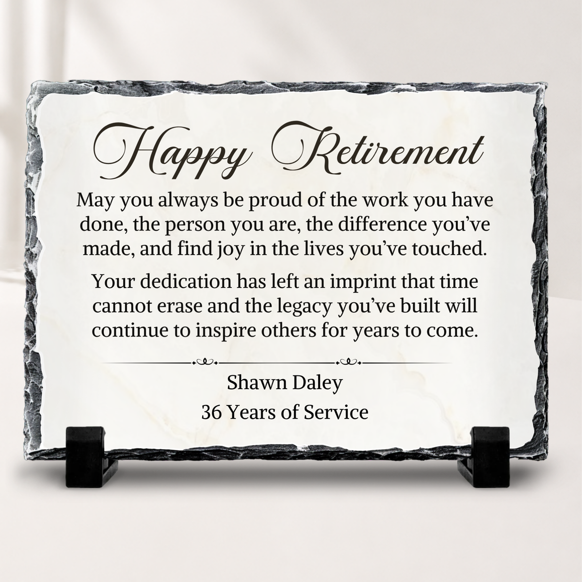 Personalized retirement stone plaque with name and years of service