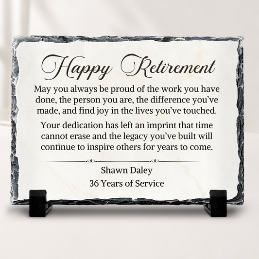 Personalized retirement stone plaque with name and years of service