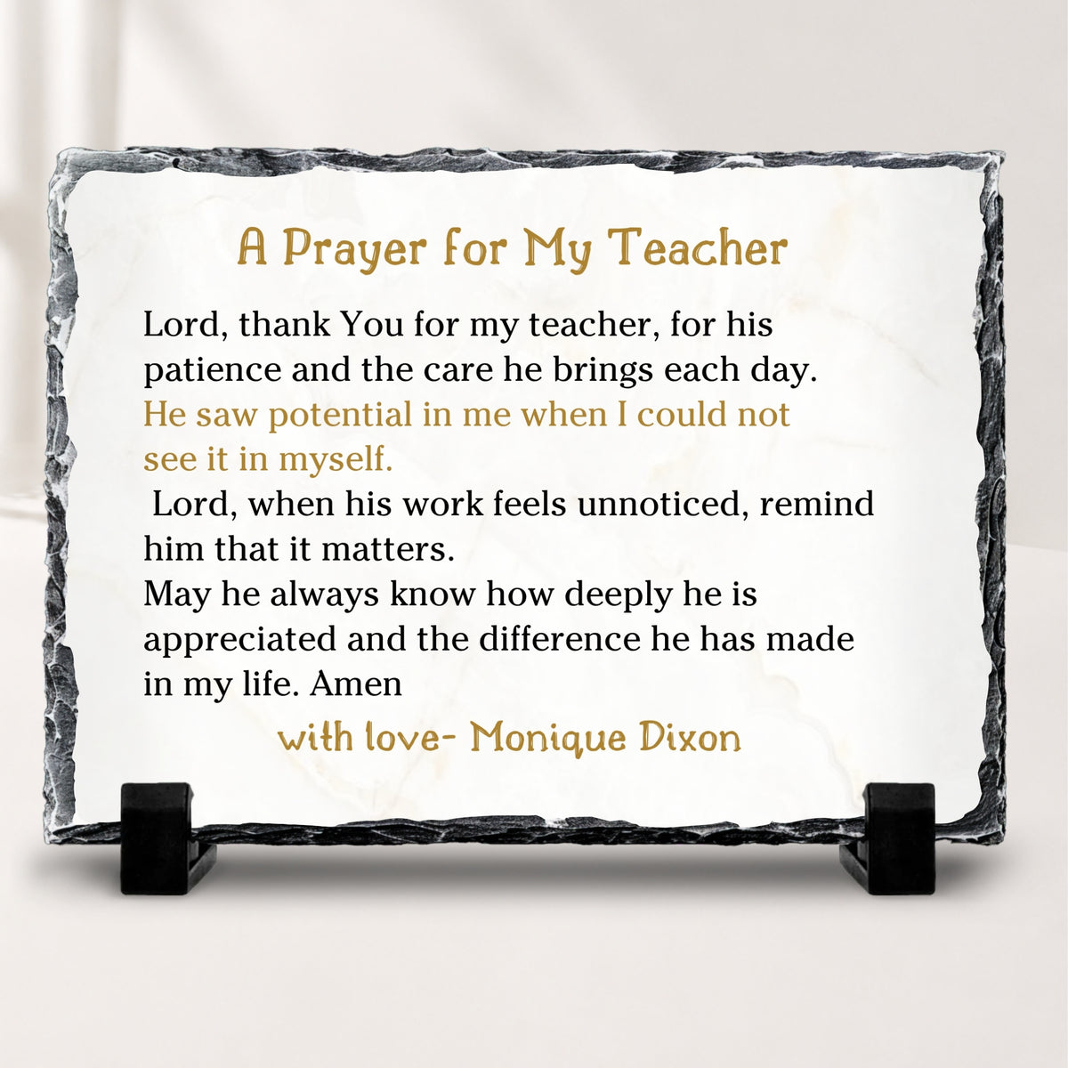 Male teacher appreciation prayer stone plaque