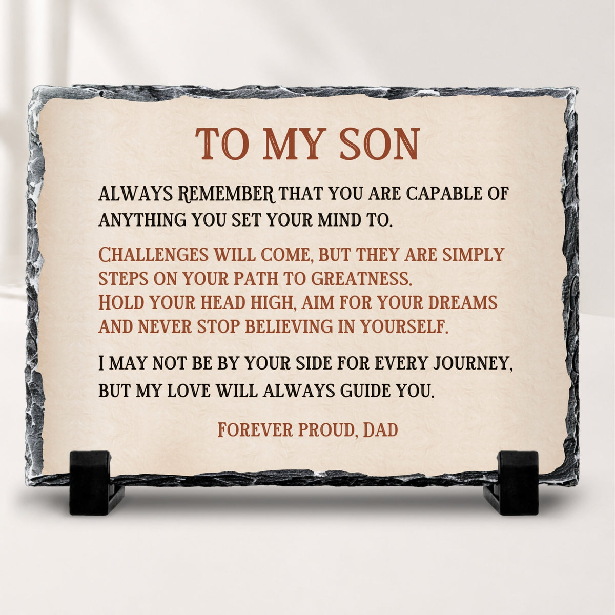 Personalized son stone plaque inspirational gift from Mom or Dad