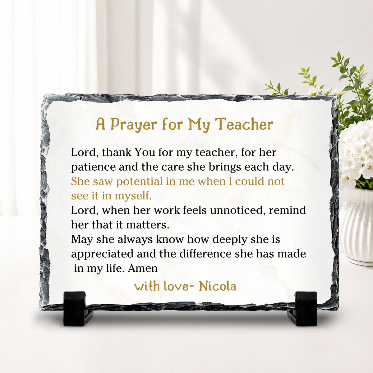 Personalized thank you gift for teacher with prayer message