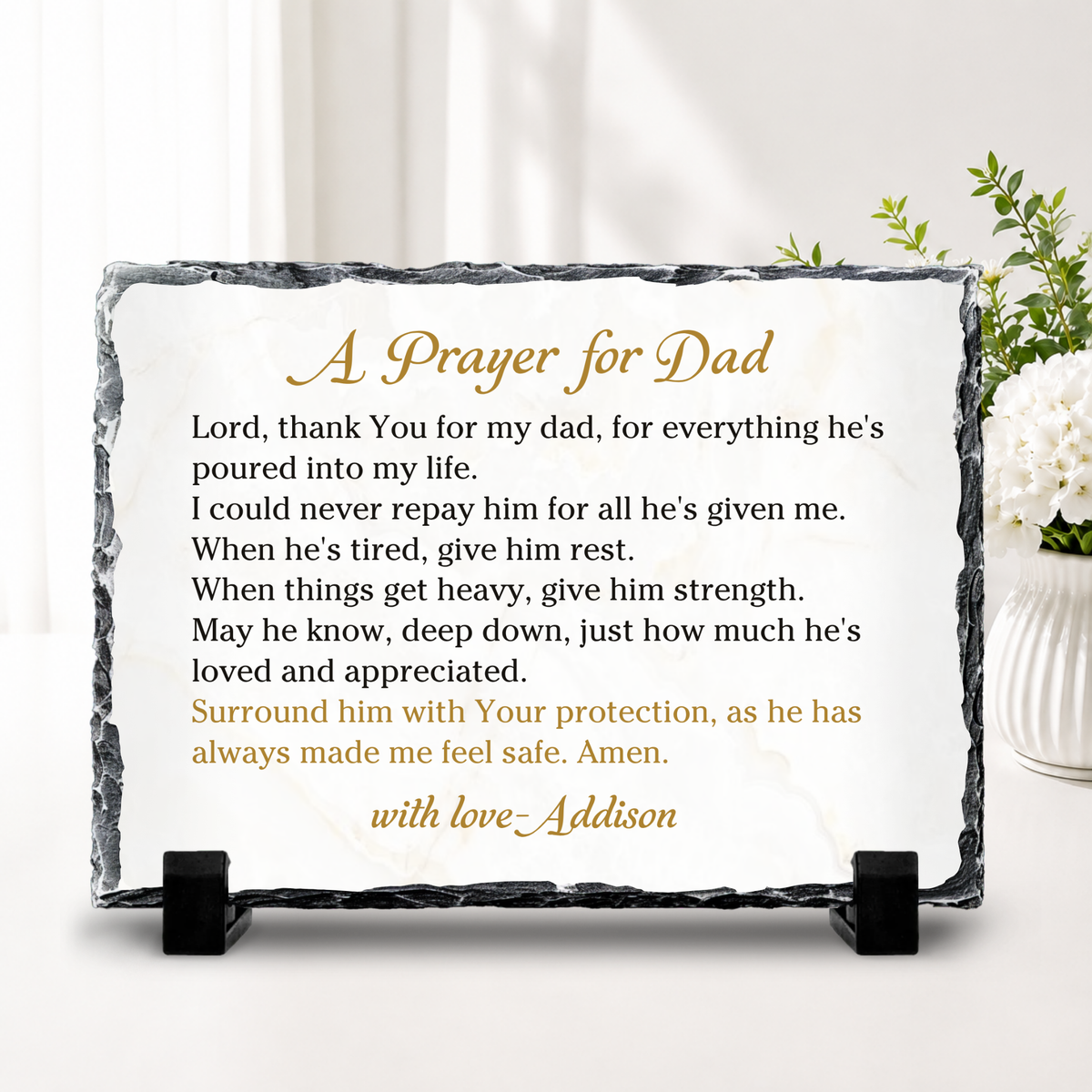 Meaningful prayer plaque for dad from son or daughter