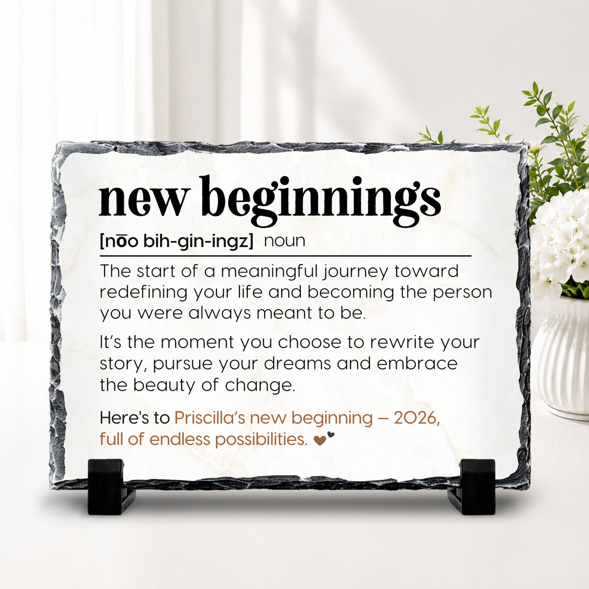 New beginnings gift personalized with name and year