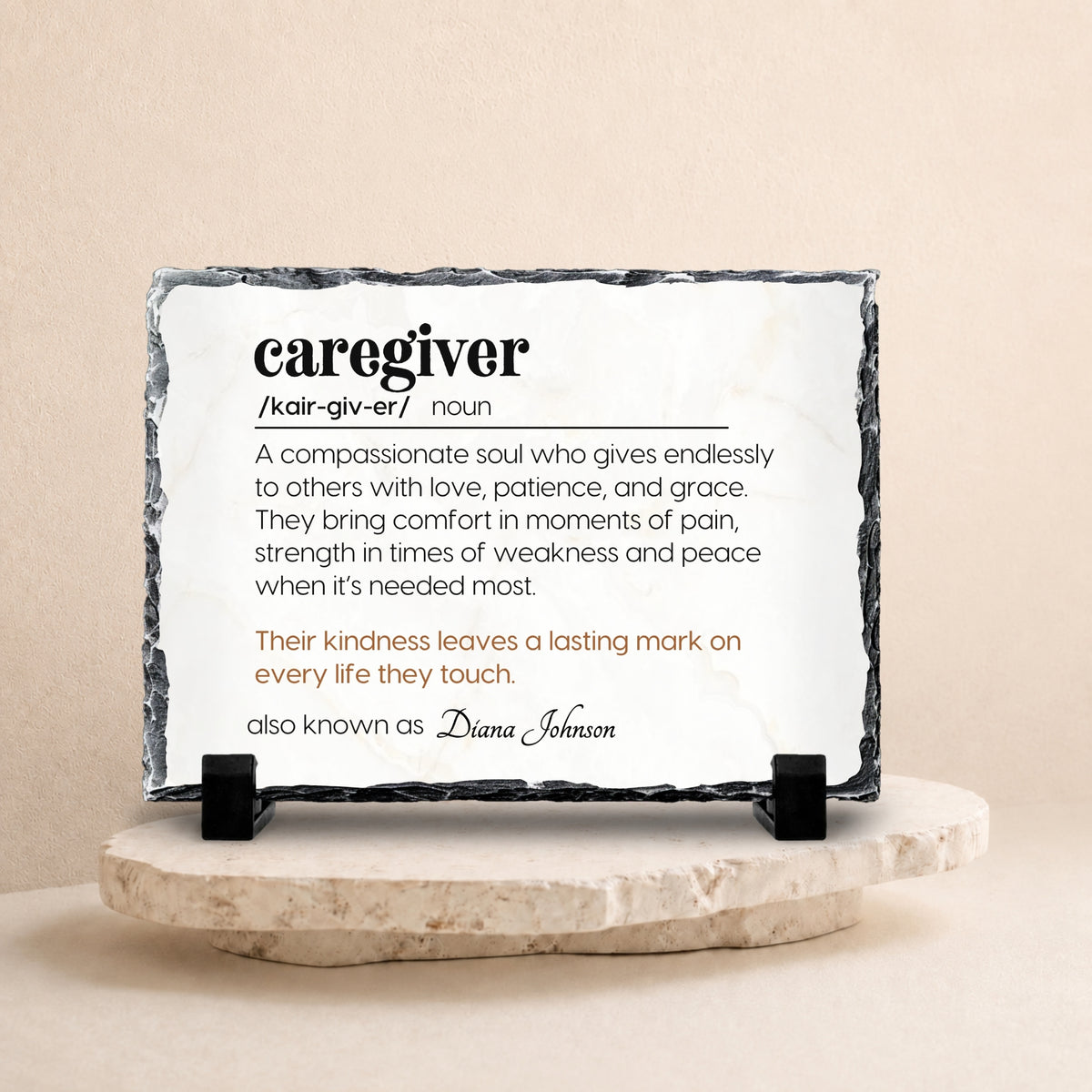 Meaningful caregiver appreciation keepsake on natural stone