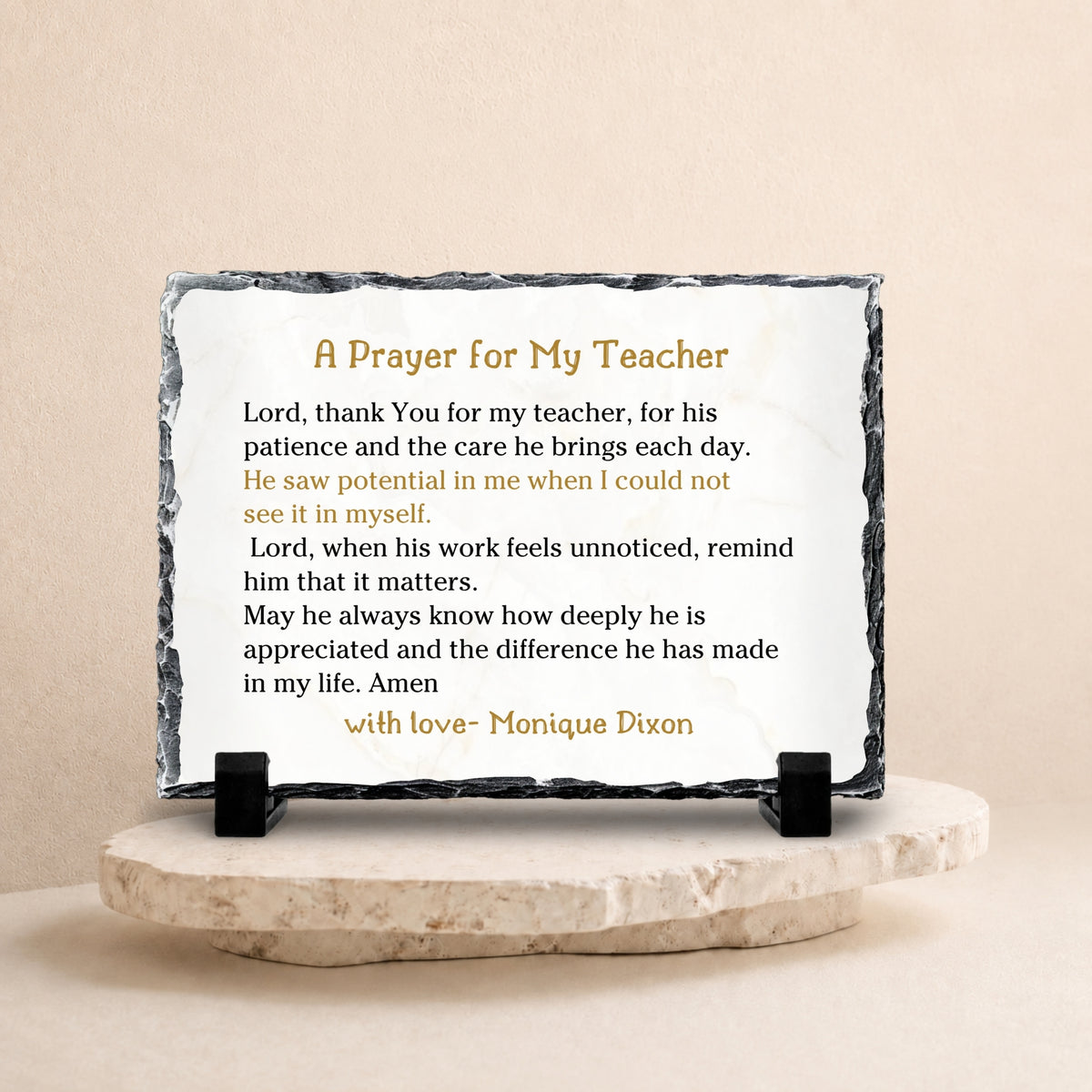Teacher thank you prayer keepsake from student or parent