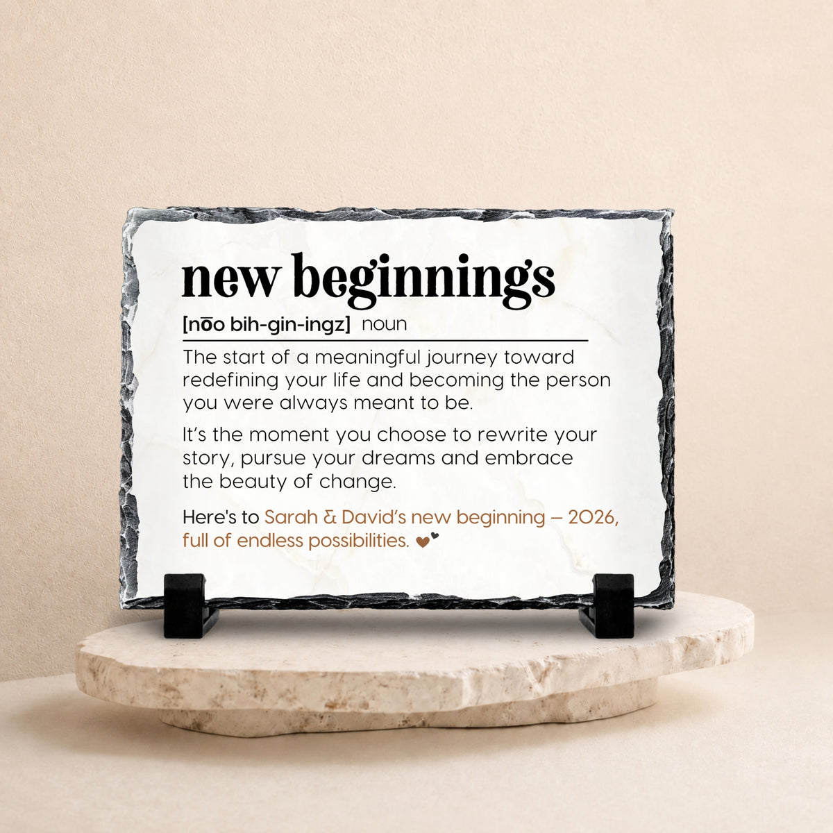 Inspirational New Beginnings plaque on natural stone slate