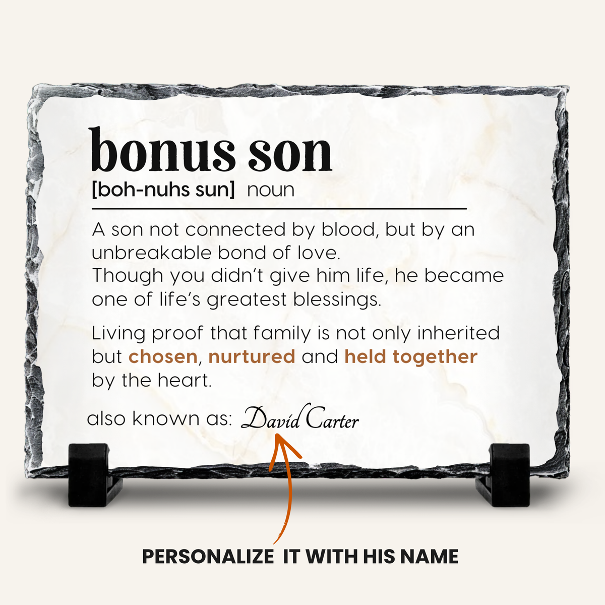 Bonus Son definition plaque personalized on natural stone slate