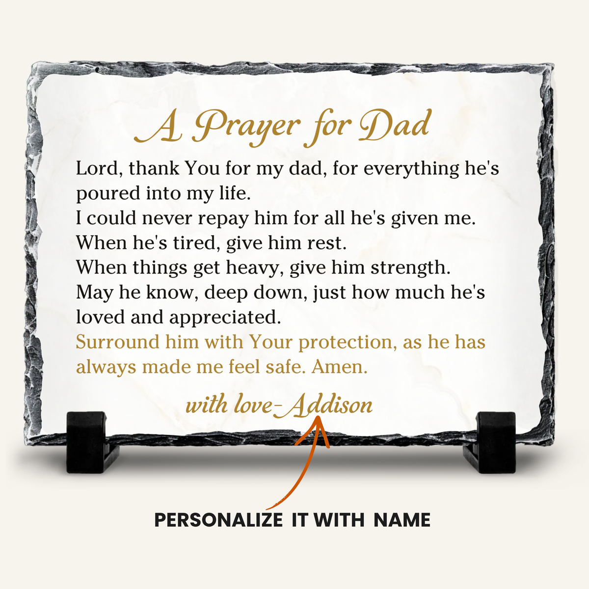 Personalized faith gift for dad on natural stone slate