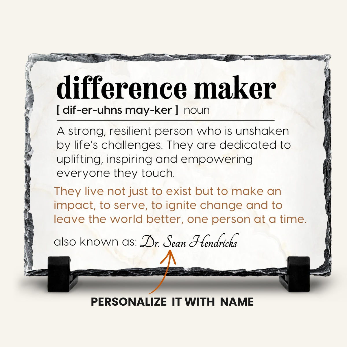 Meaningful team recognition gift on natural slate