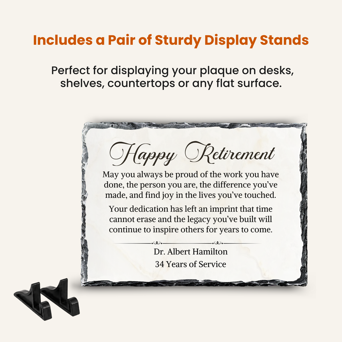 Personalized retirement keepsake for desk shelf or mantel