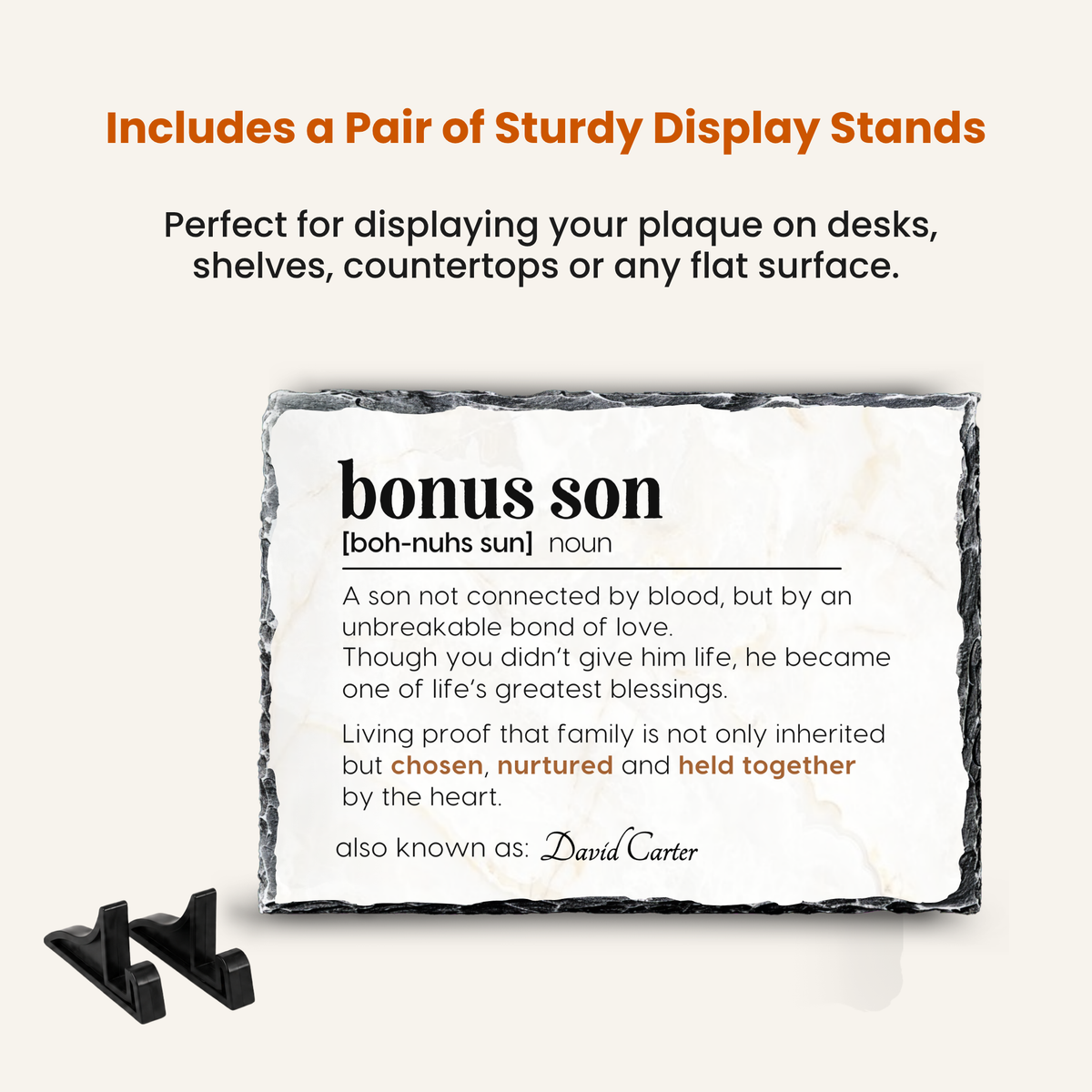 Personalized stone plaque for chosen son or blended family
